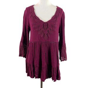 Knox Rose Deep Purple Lace Trim Blouse